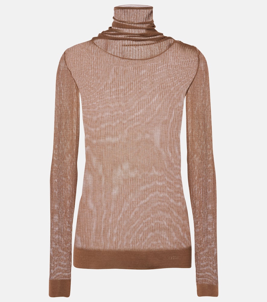 Ribbed-knit turtleneck top