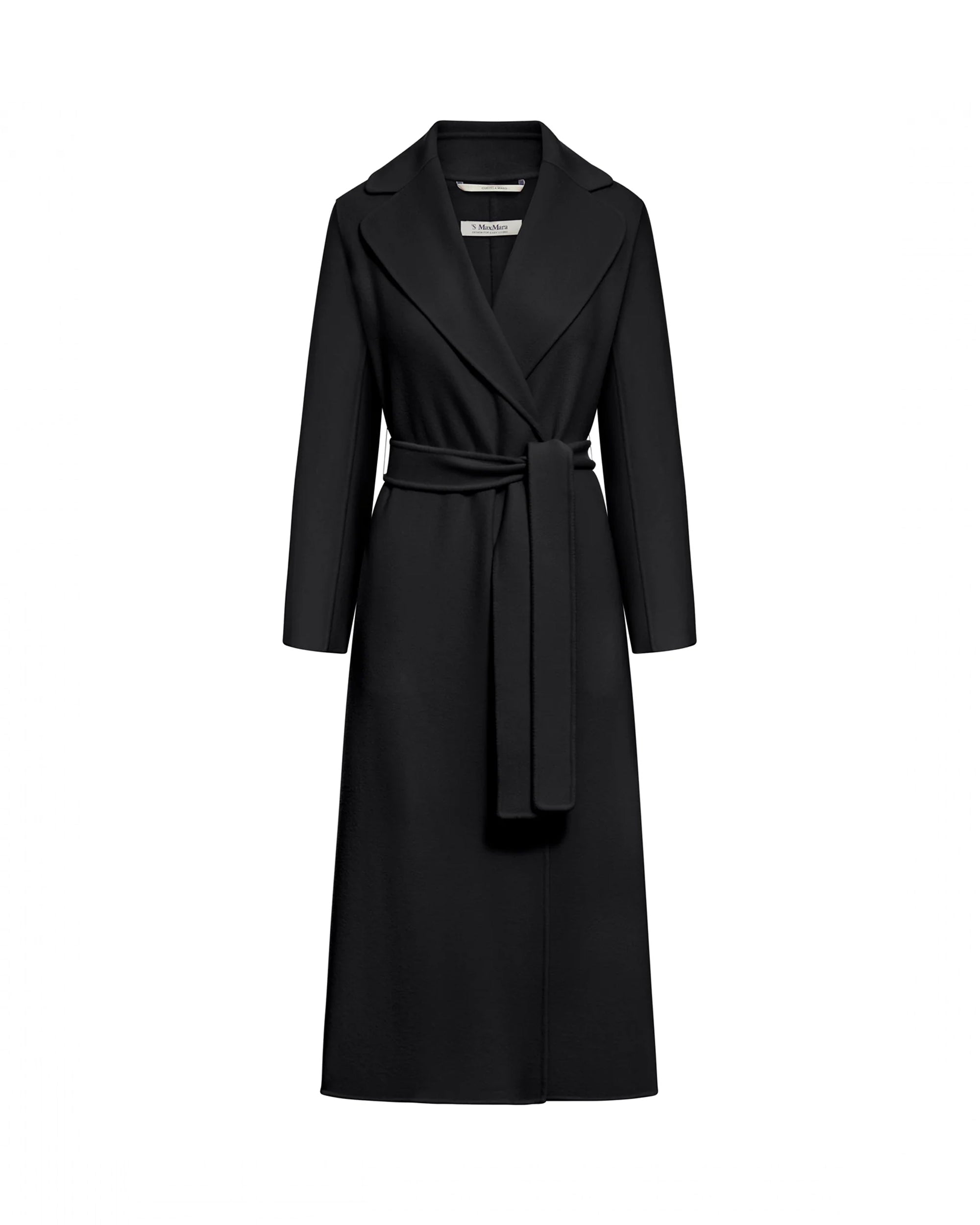 Virgin Wool Wrap Coat — Black
