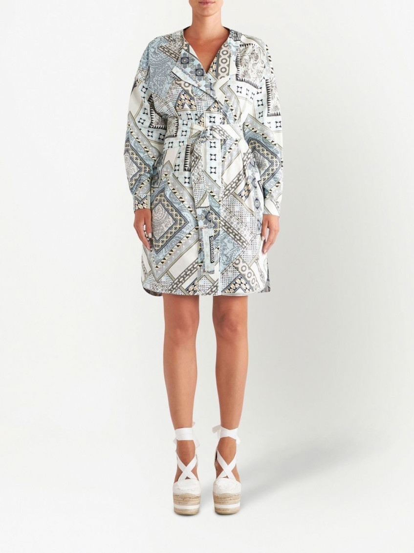 Sky Blue Multicolor Mix-print Belted Dress