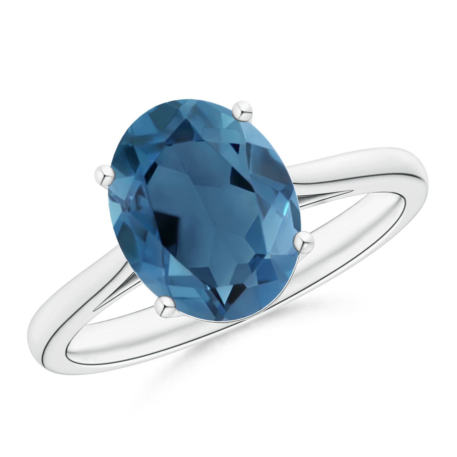 Angara 3.25 Carats Oval Solitaire London Blue Topaz Cocktail Ring in Platinum
