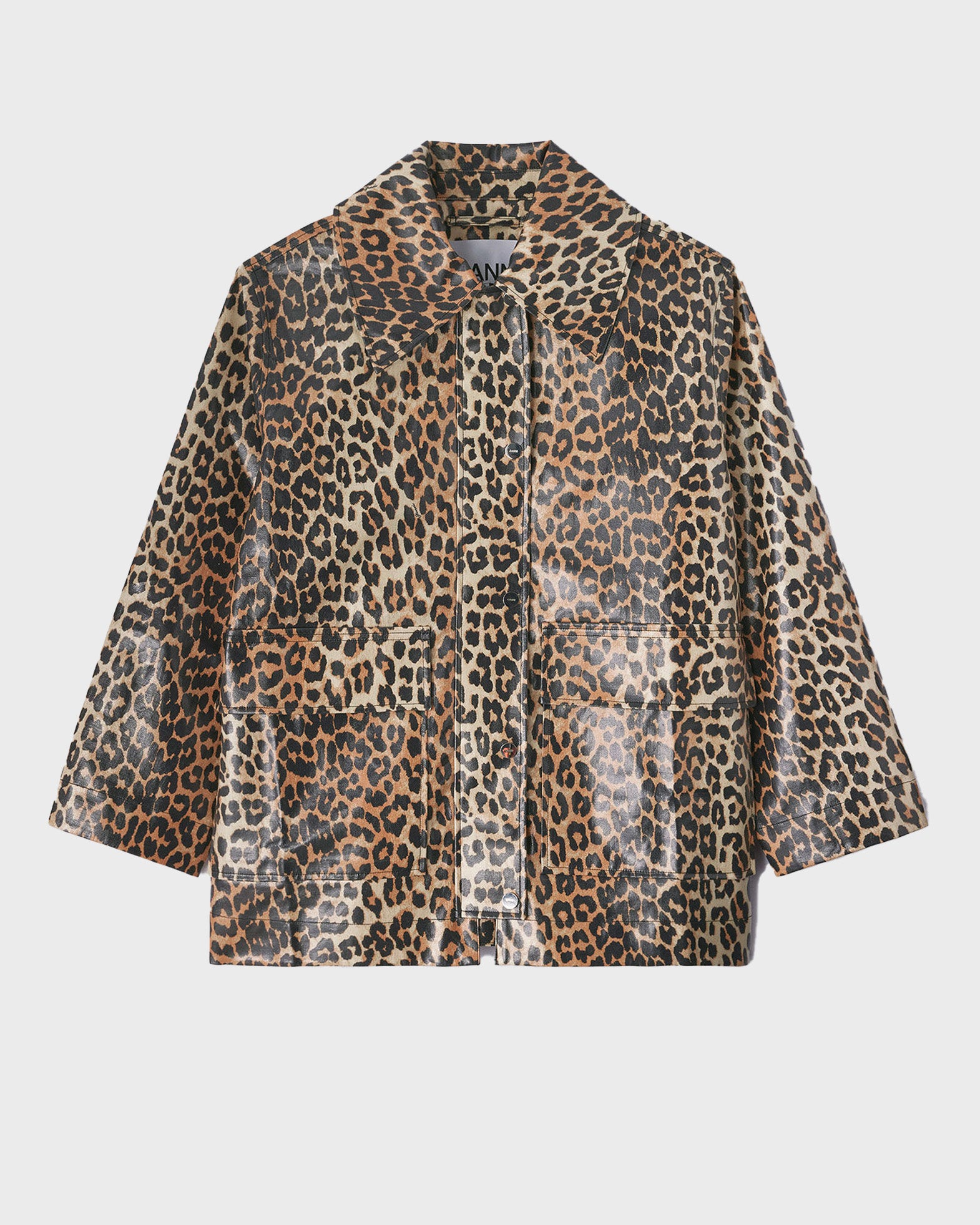 Ganni Jacket Laminated Cotton Canvas Leopard