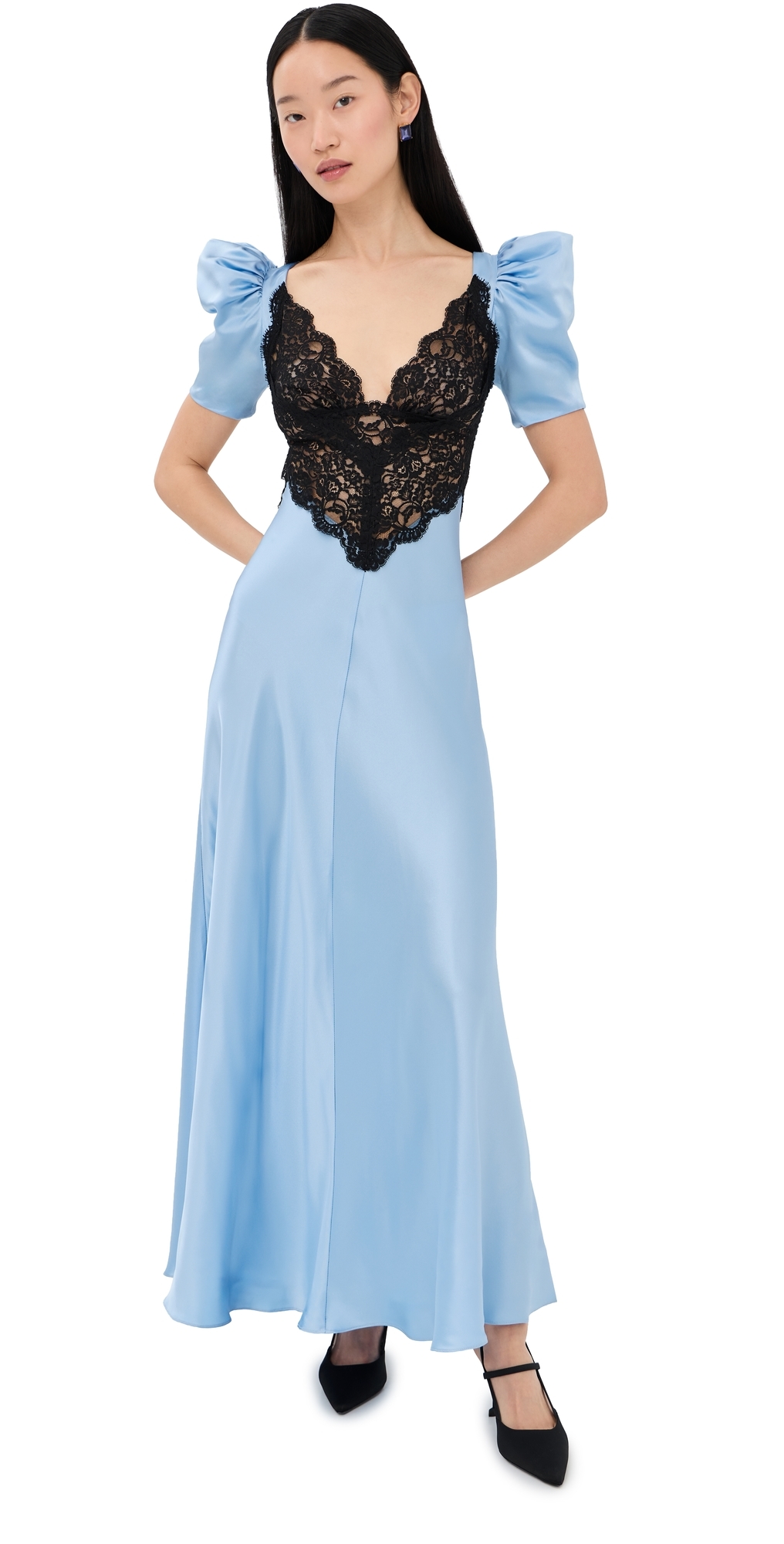 Blue Silk Satin Short Sleeve Dress Blue