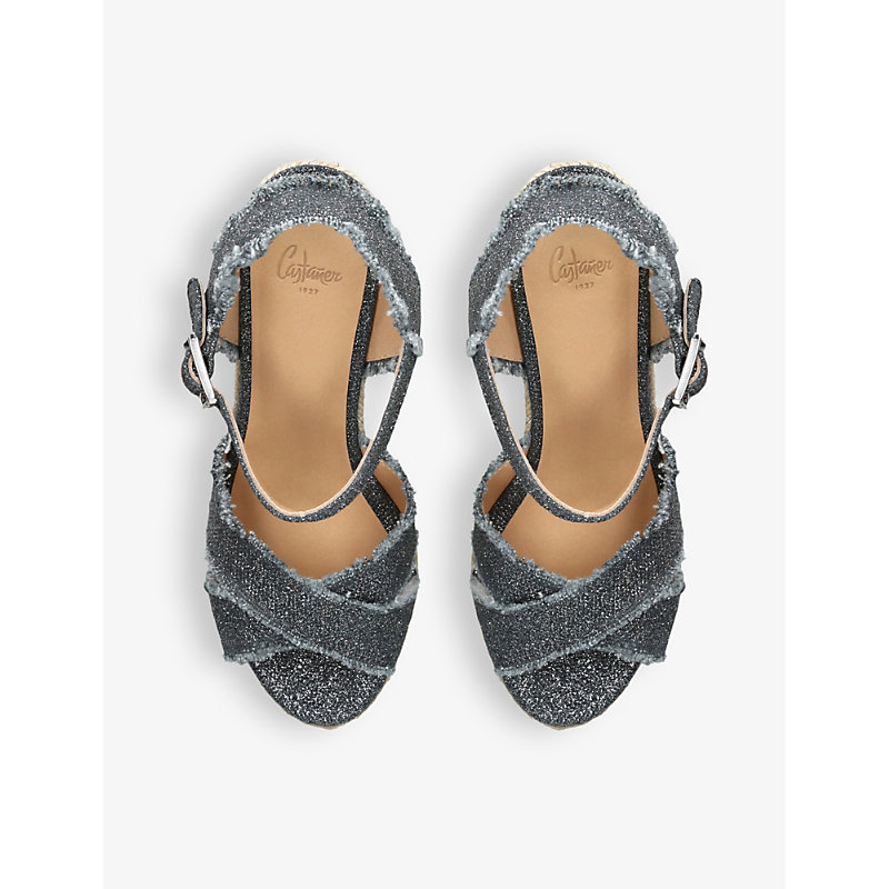 Womens Grey Bromelia Frayed Linen Wedge Espadrilles