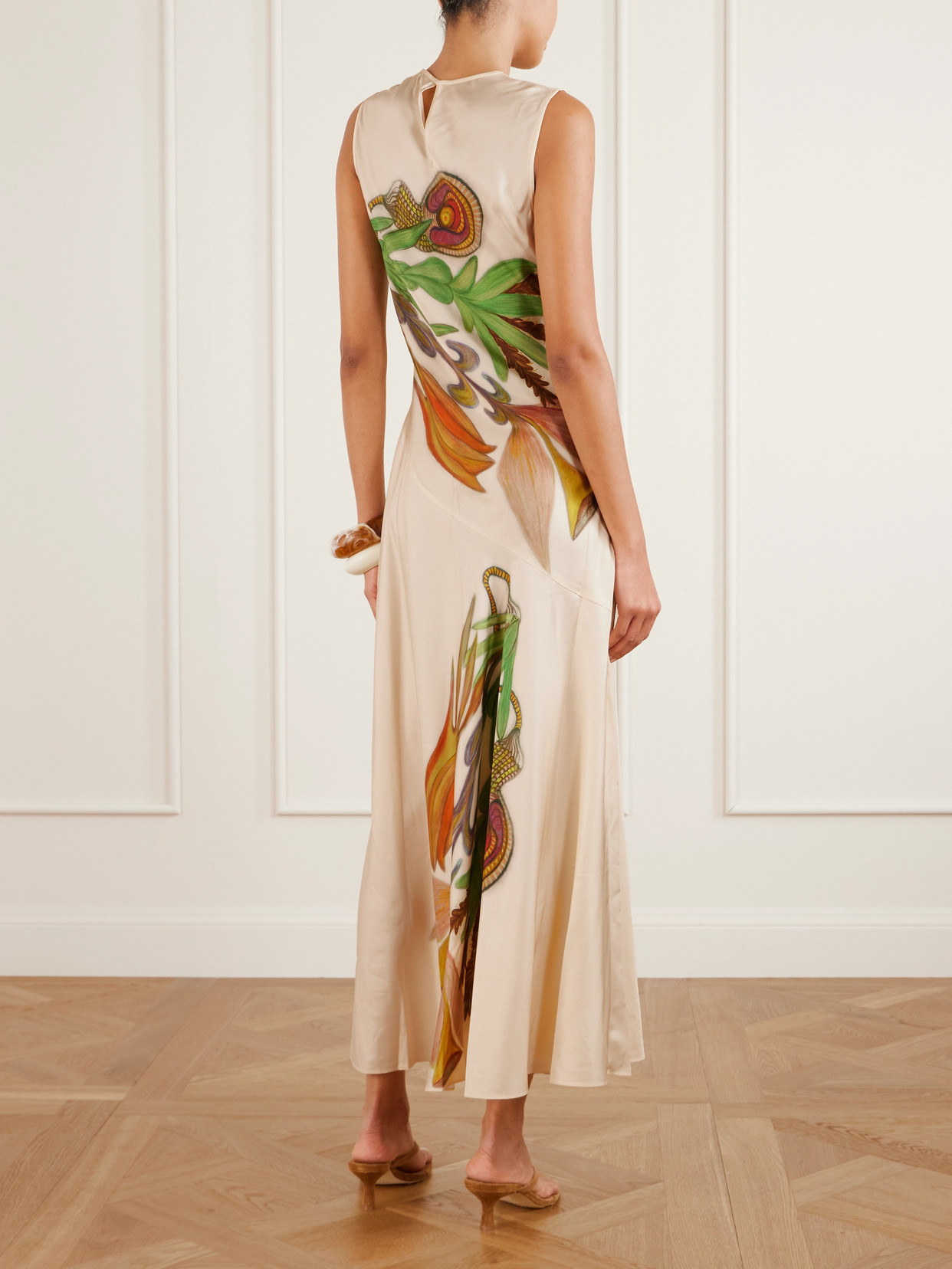 Gaea Paneled Printed Silk-satin Midi Dress - Multi