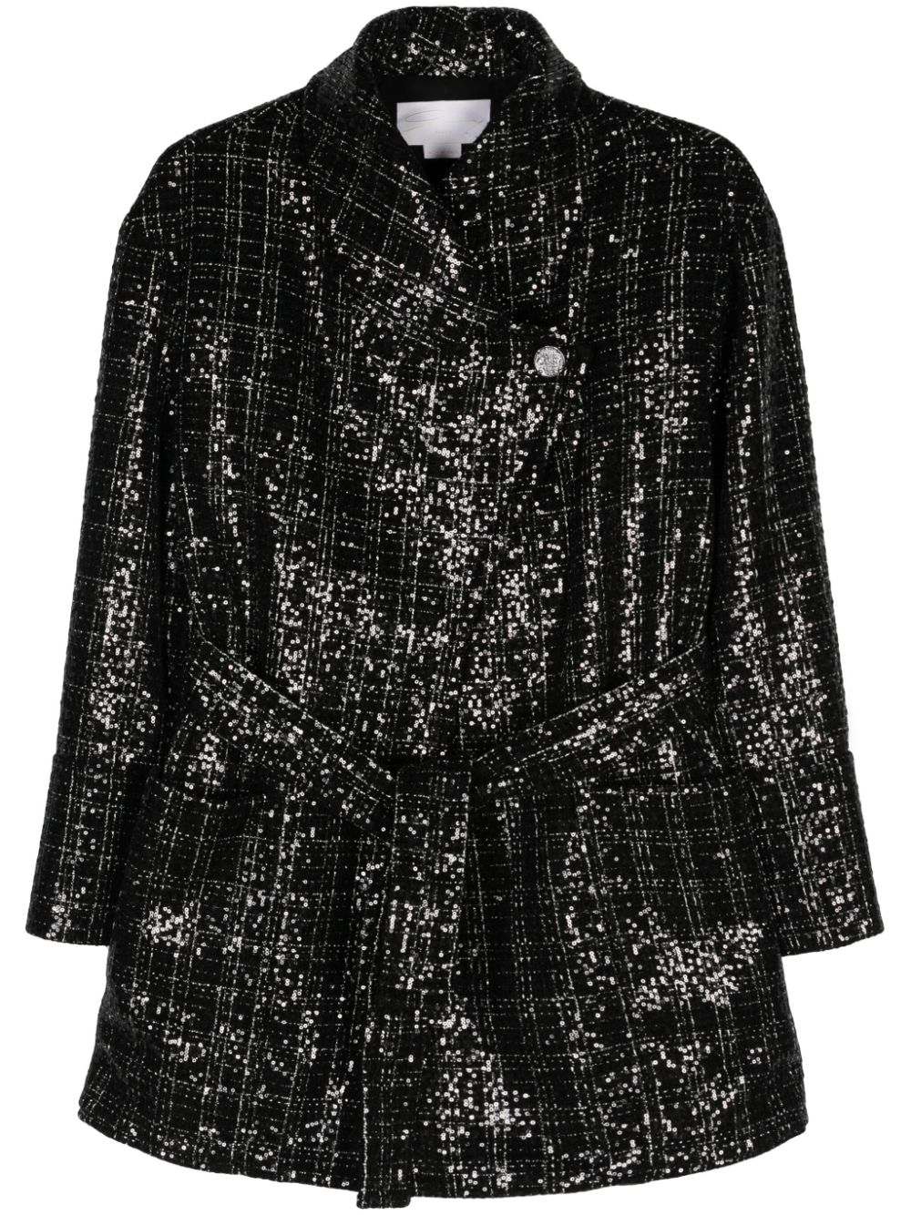Sequinned tweed coat - Black