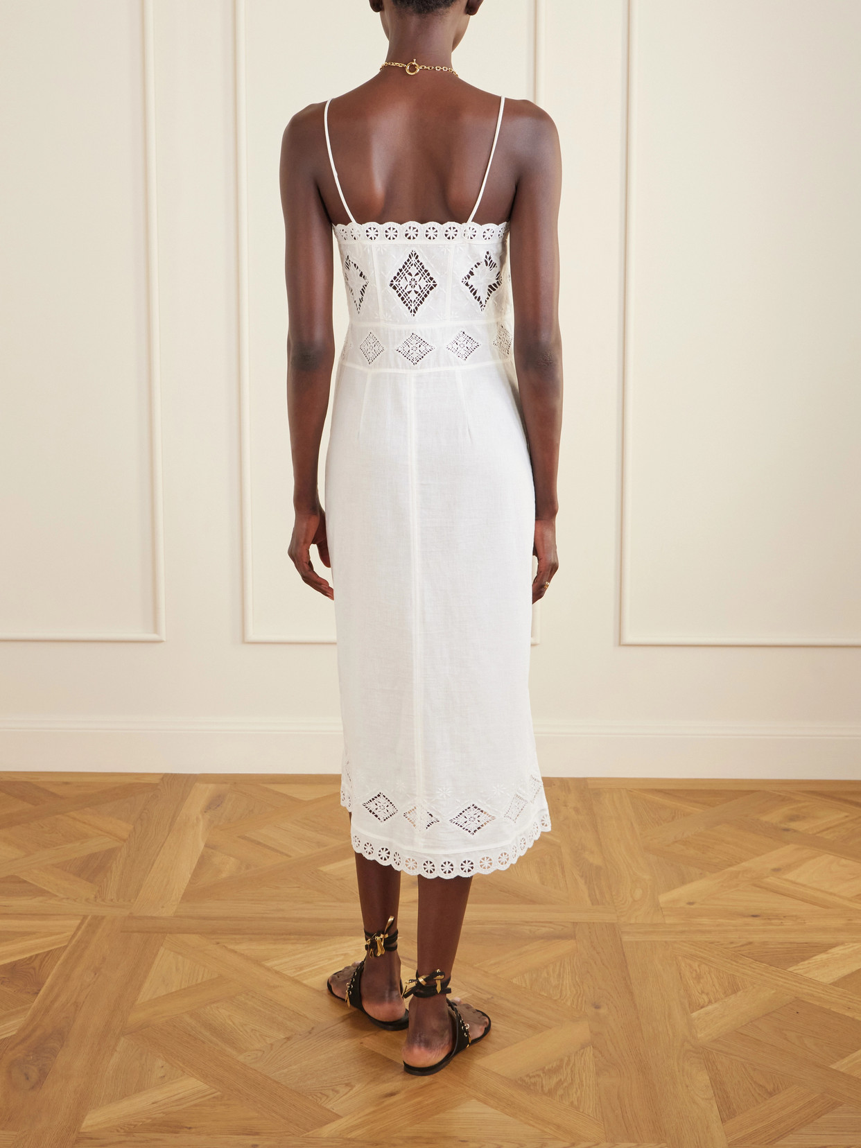 Nelsane Broderie Anglaise Cotton And Linen-blend Midi Dress - White