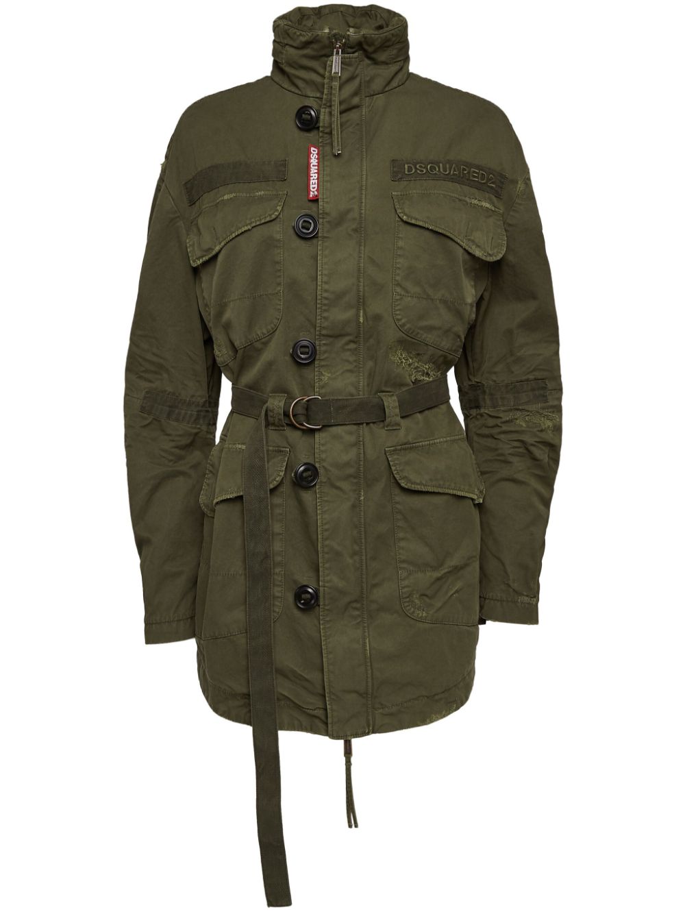 Belted distressed military coat - Green
