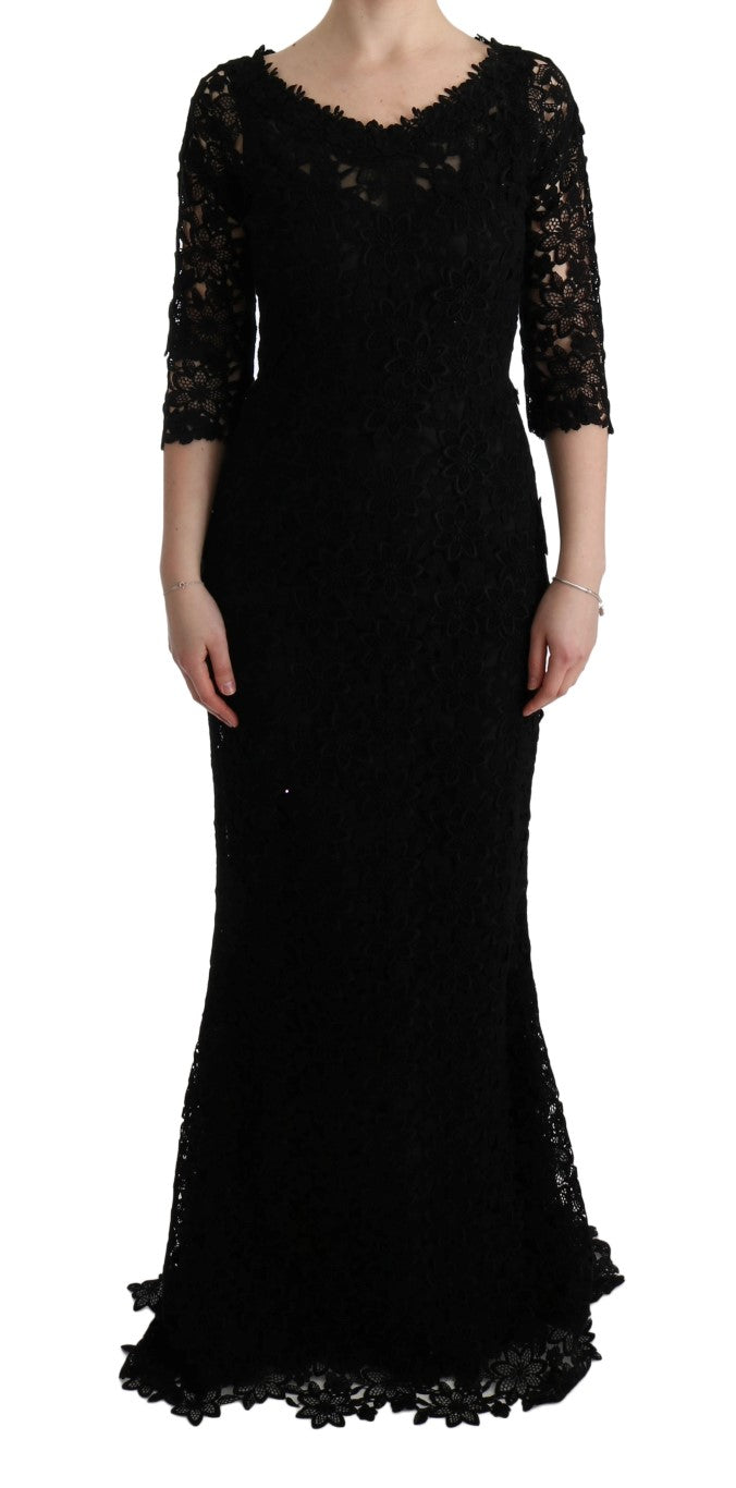 Floral Lace Sheath Dress — Black