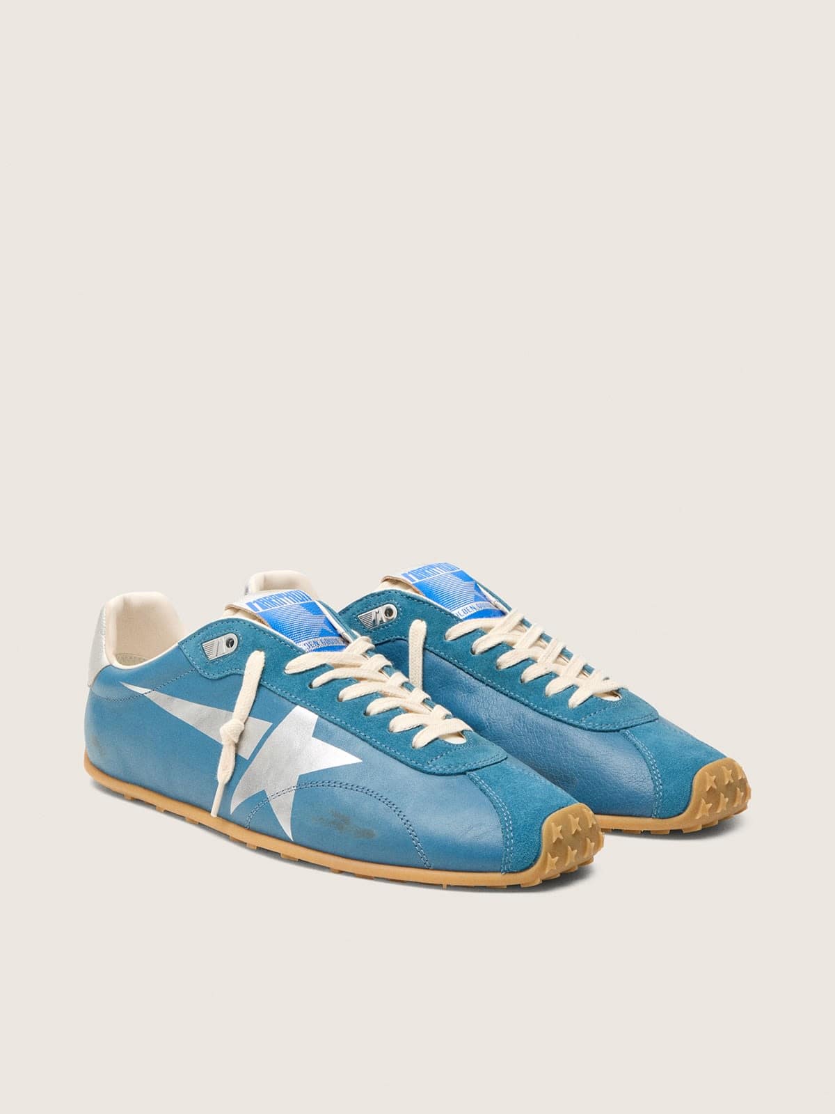 Golden Goose - Men's Marathon Speed In Blue Nappa With Printed Star And Silver Leather Heel Tab, Man