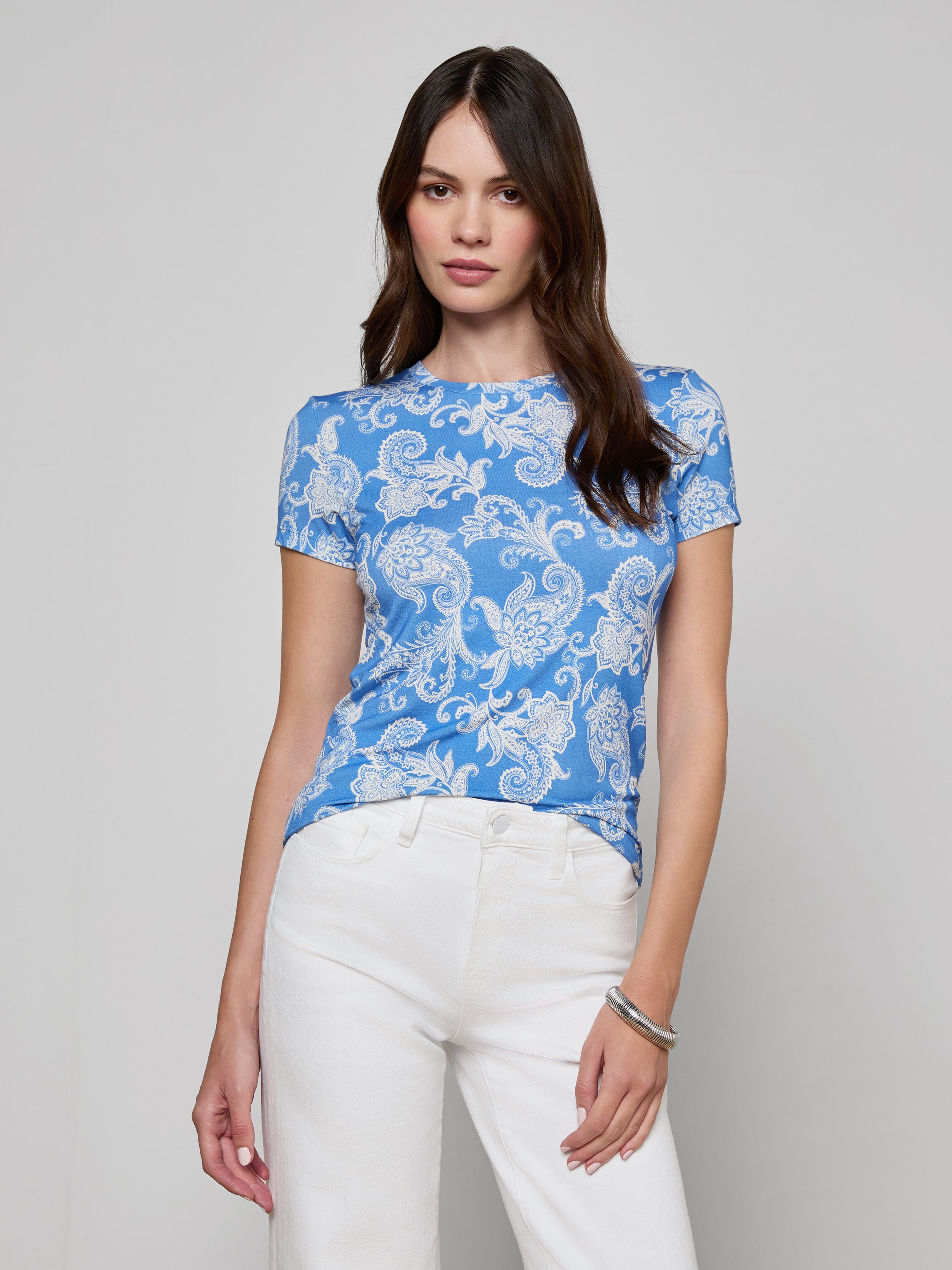 Ressi Fitted T-Shirt In Regatta Blue/ivory Paisley