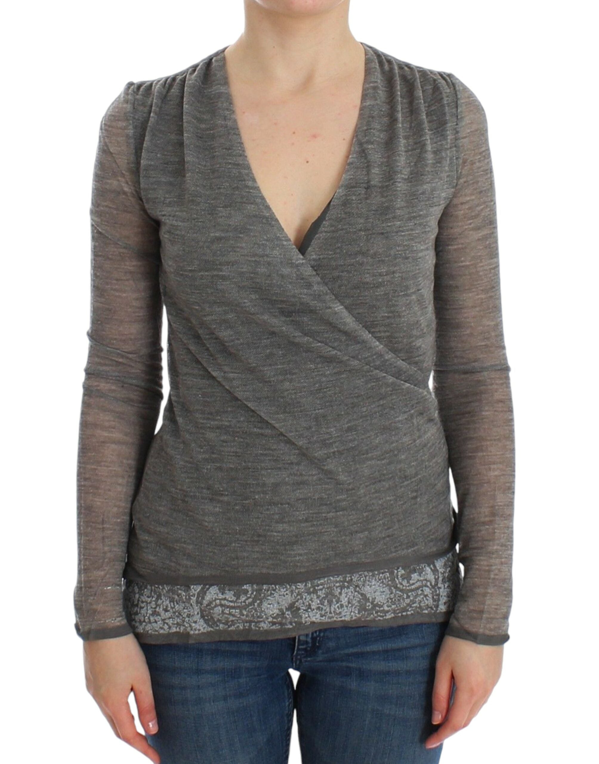 Wool Blend Wrap Blouse — Gray