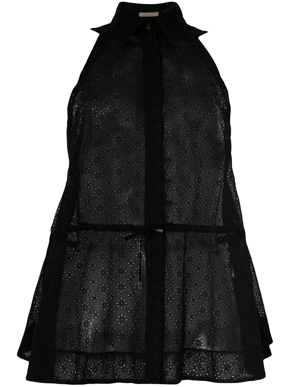 2017 sheer drawstring sleeveless shirt - Black