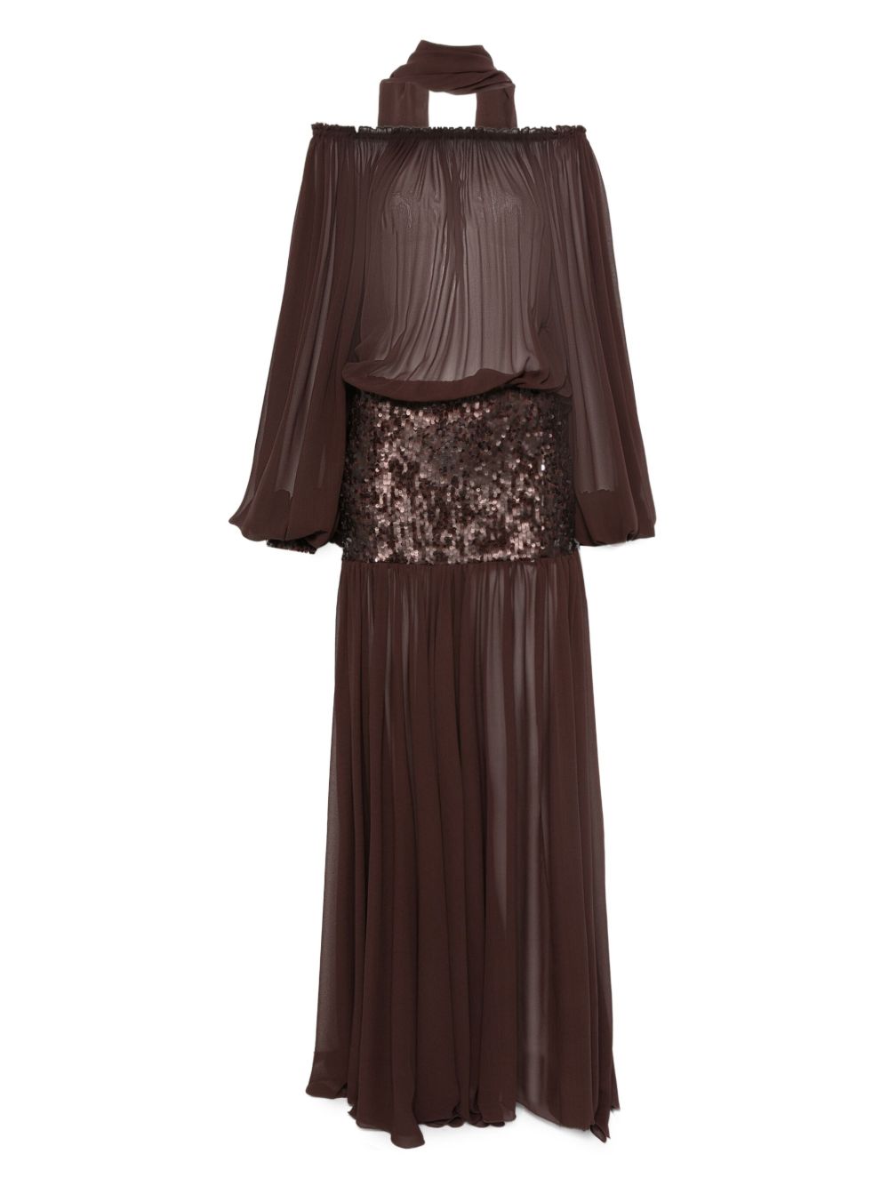 Sequin-embellished off-shoulder dress - Brown
