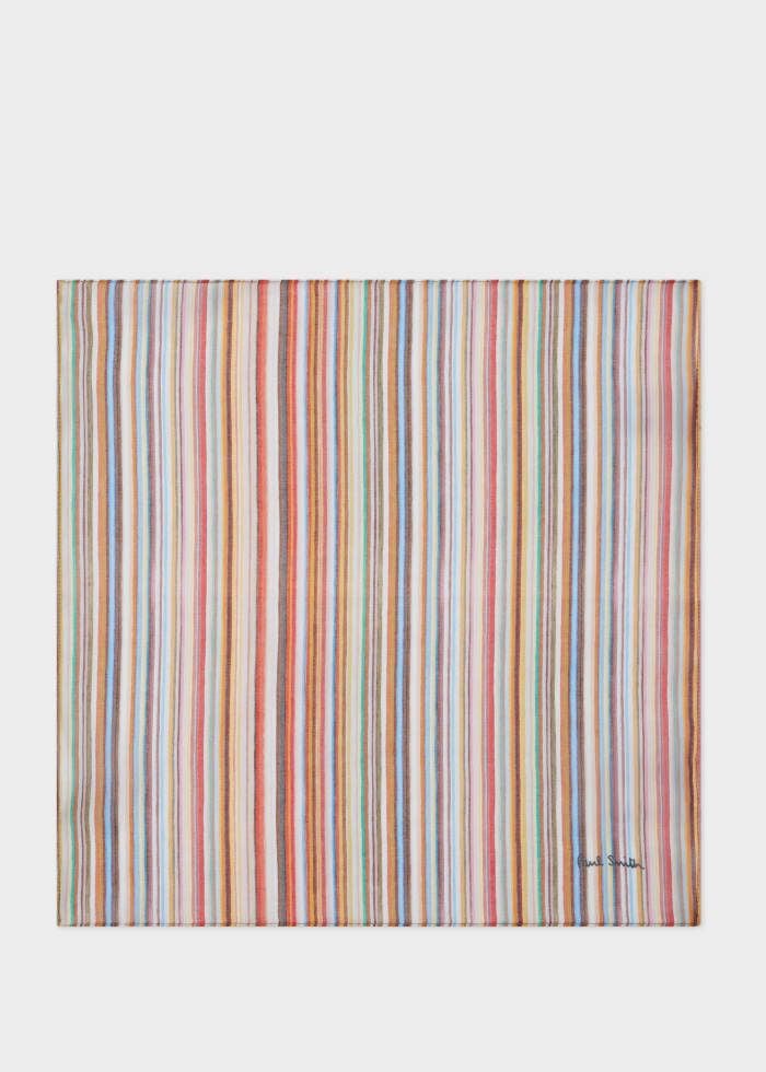 'Signature Stripe' Cotton Pocket Square Multicolour