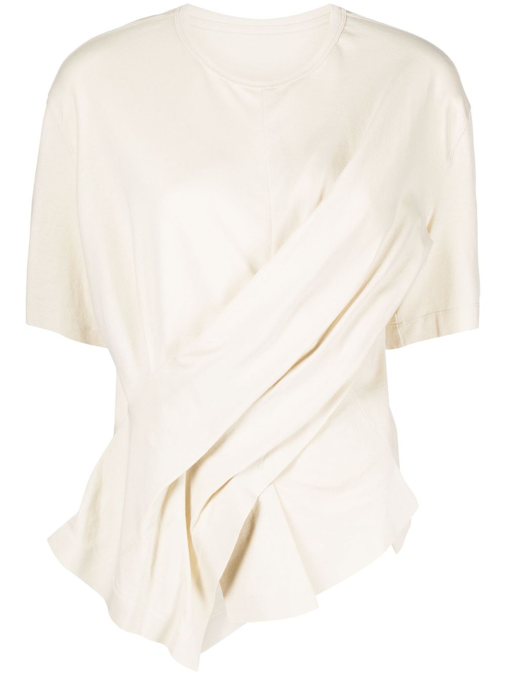 Asymmetric gathered cotton T-shirt - Neutrals
