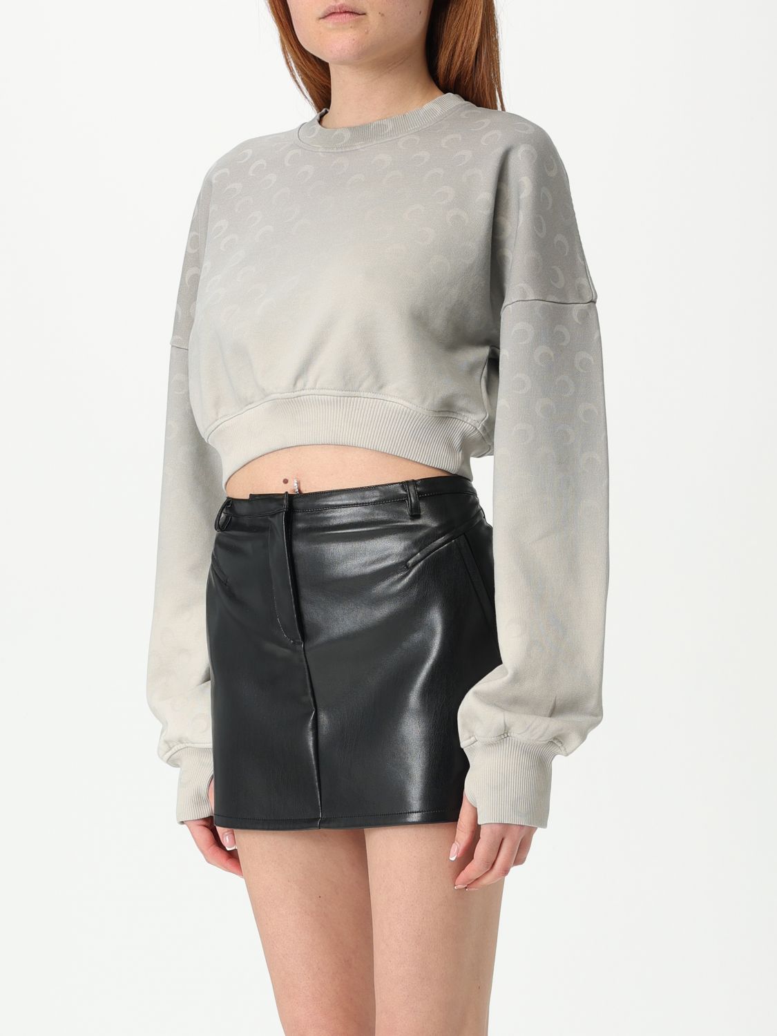 Marine Serre moon fleece cropped sweatshirt - Grey