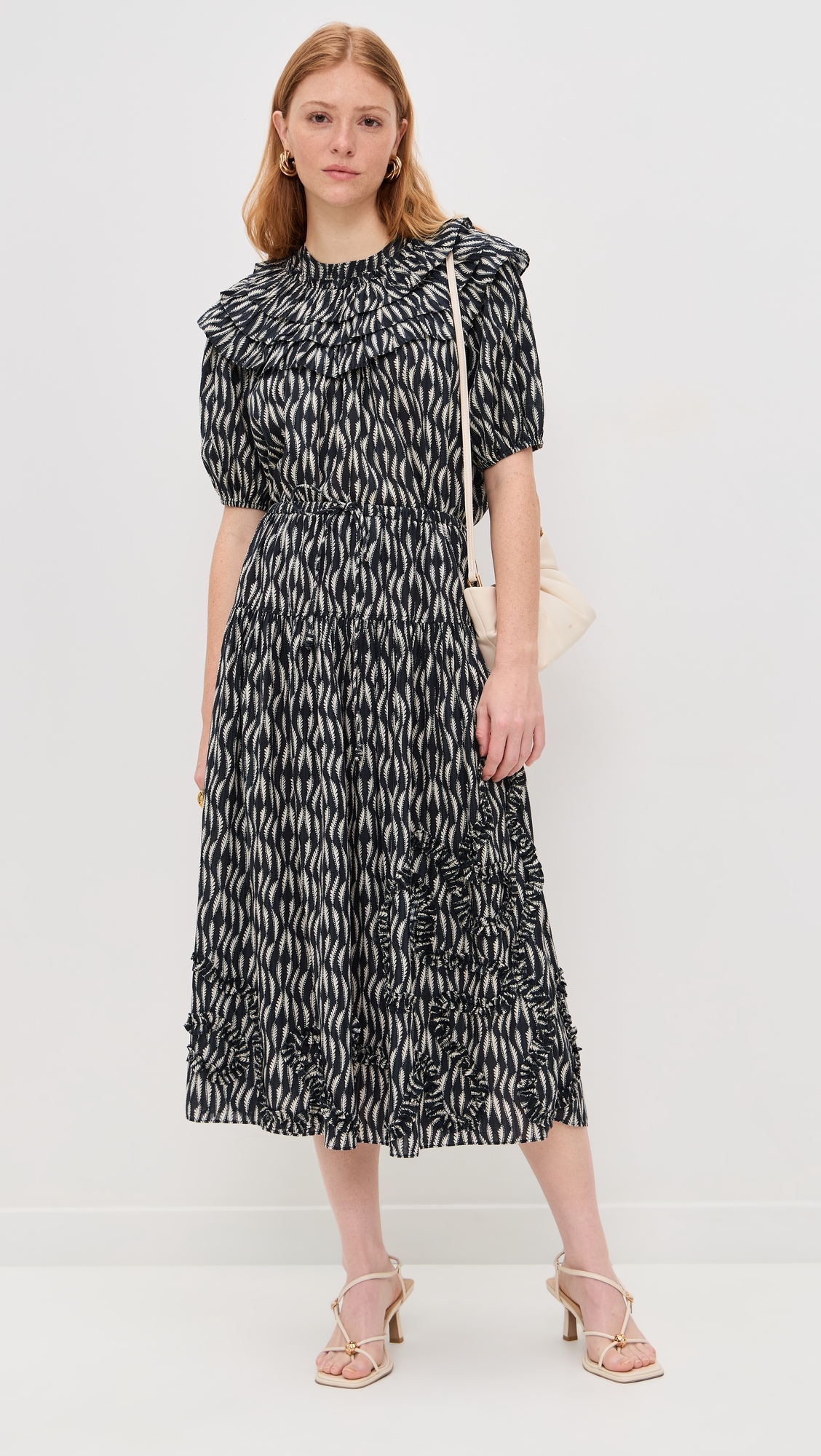 Alexandra Ruffled Cotton Midi Skirt Graphite