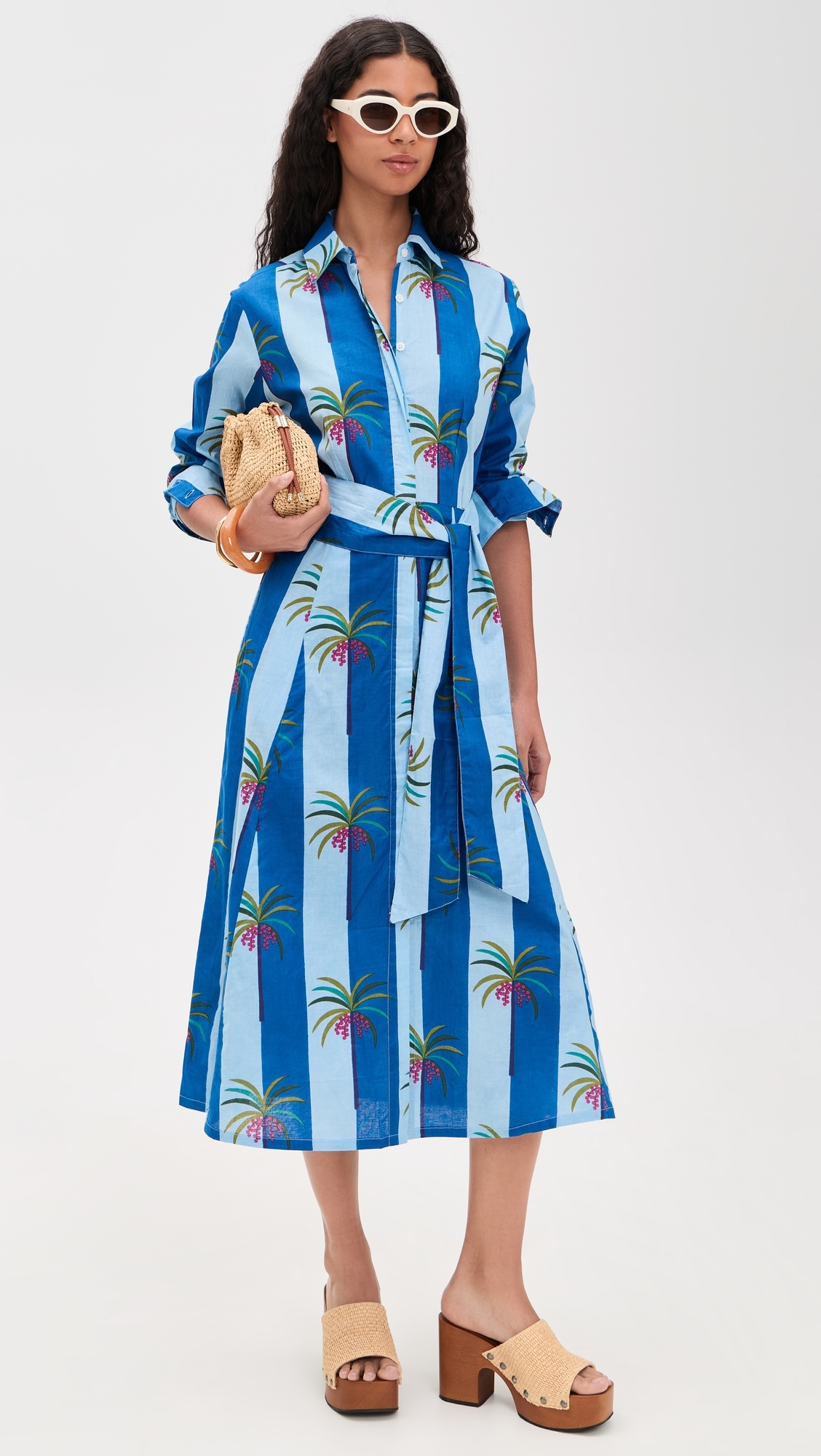 Luciana Palm Dress Blue