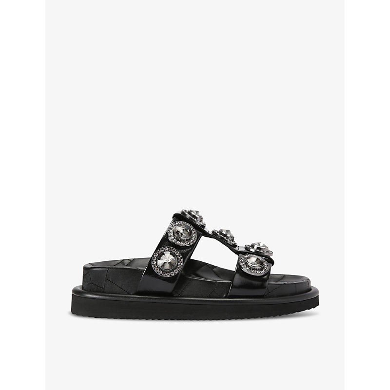 Womens Black Orson Crystal-embellished Flat Leather Sandals