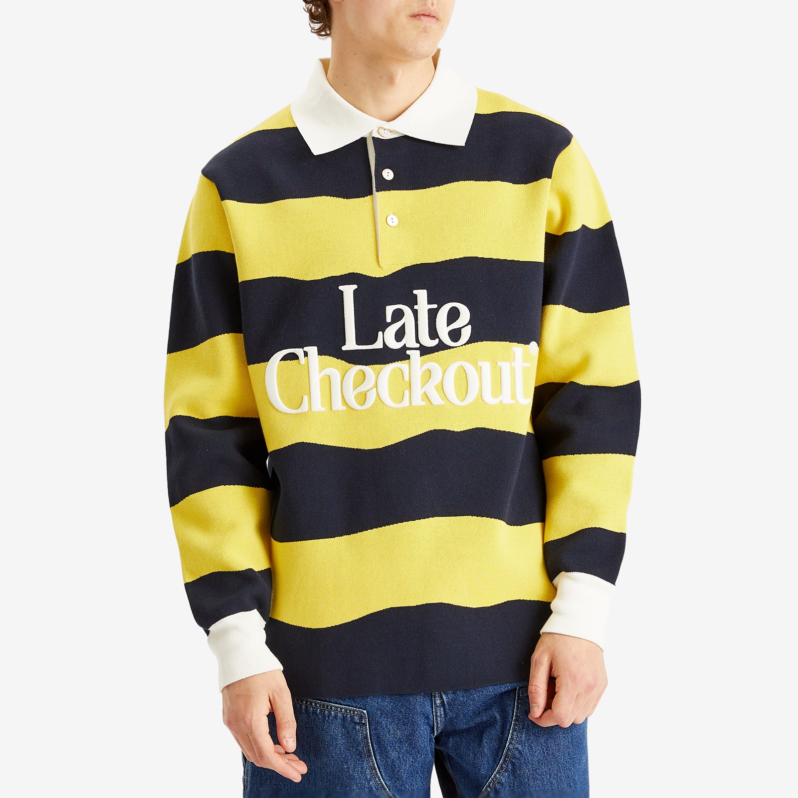 Men's Striped Rugby Polo Yellow/Navy