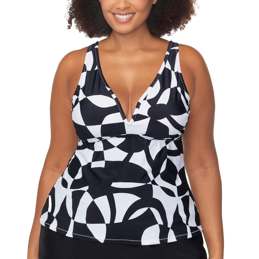 Black White Trendy Plus Tanzania Tankini Top