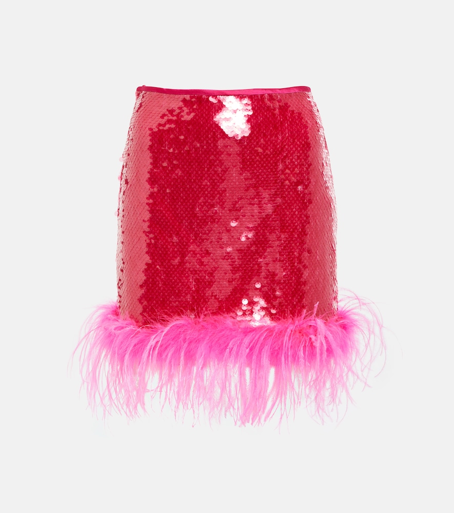 Sequined feather-trimmed miniskirt