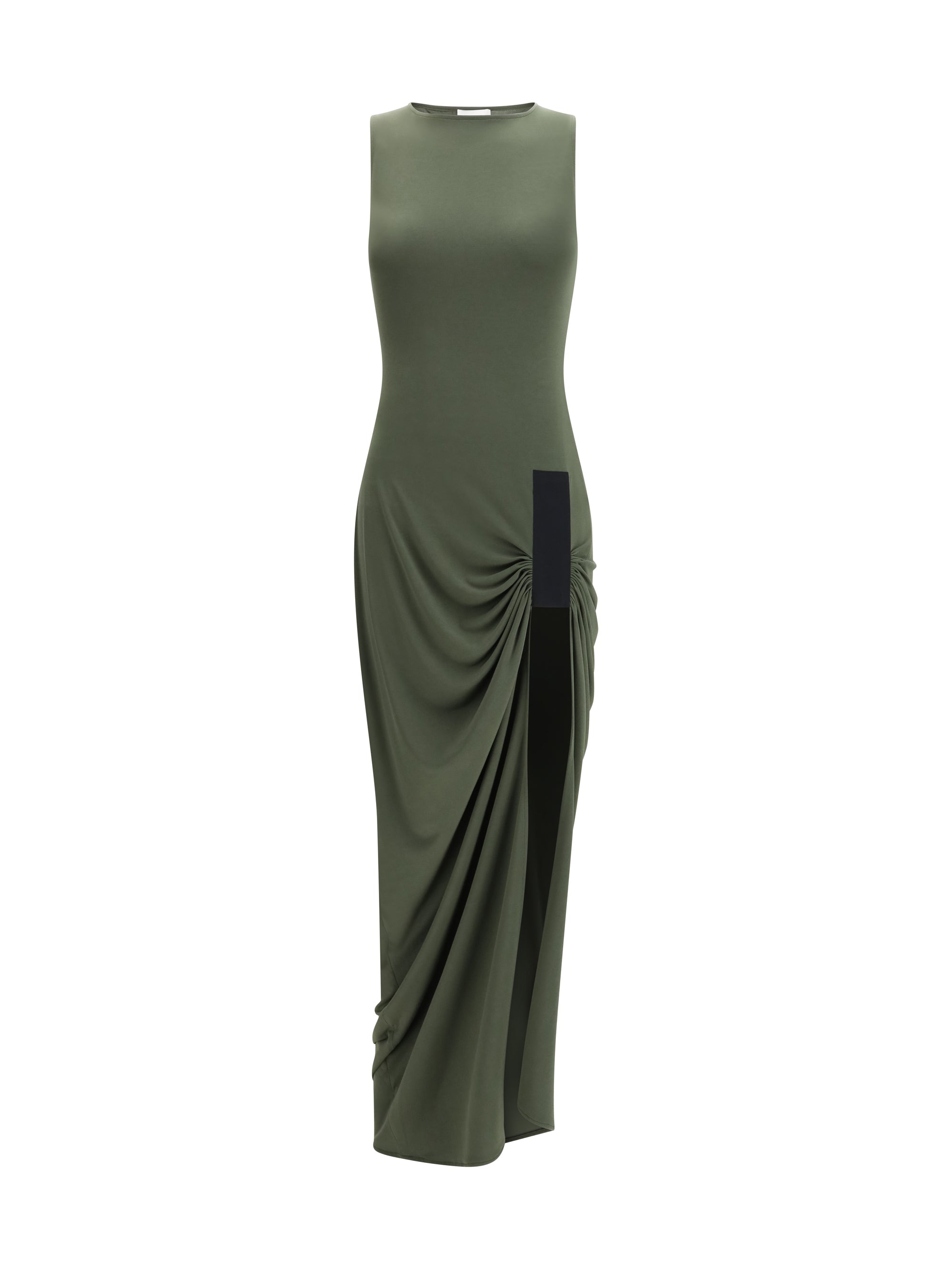 Draped Side-Slit Dress — Green