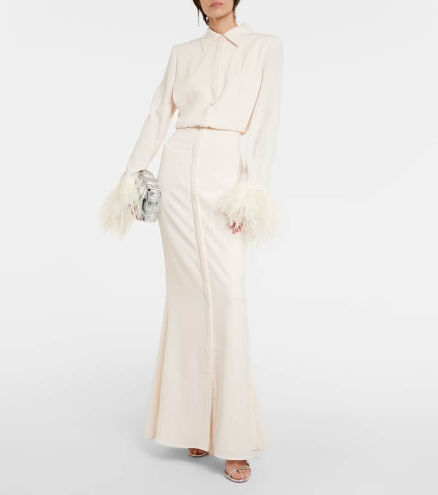 Roland Mouret Feather-trimmed crêpe maxi shirt dress