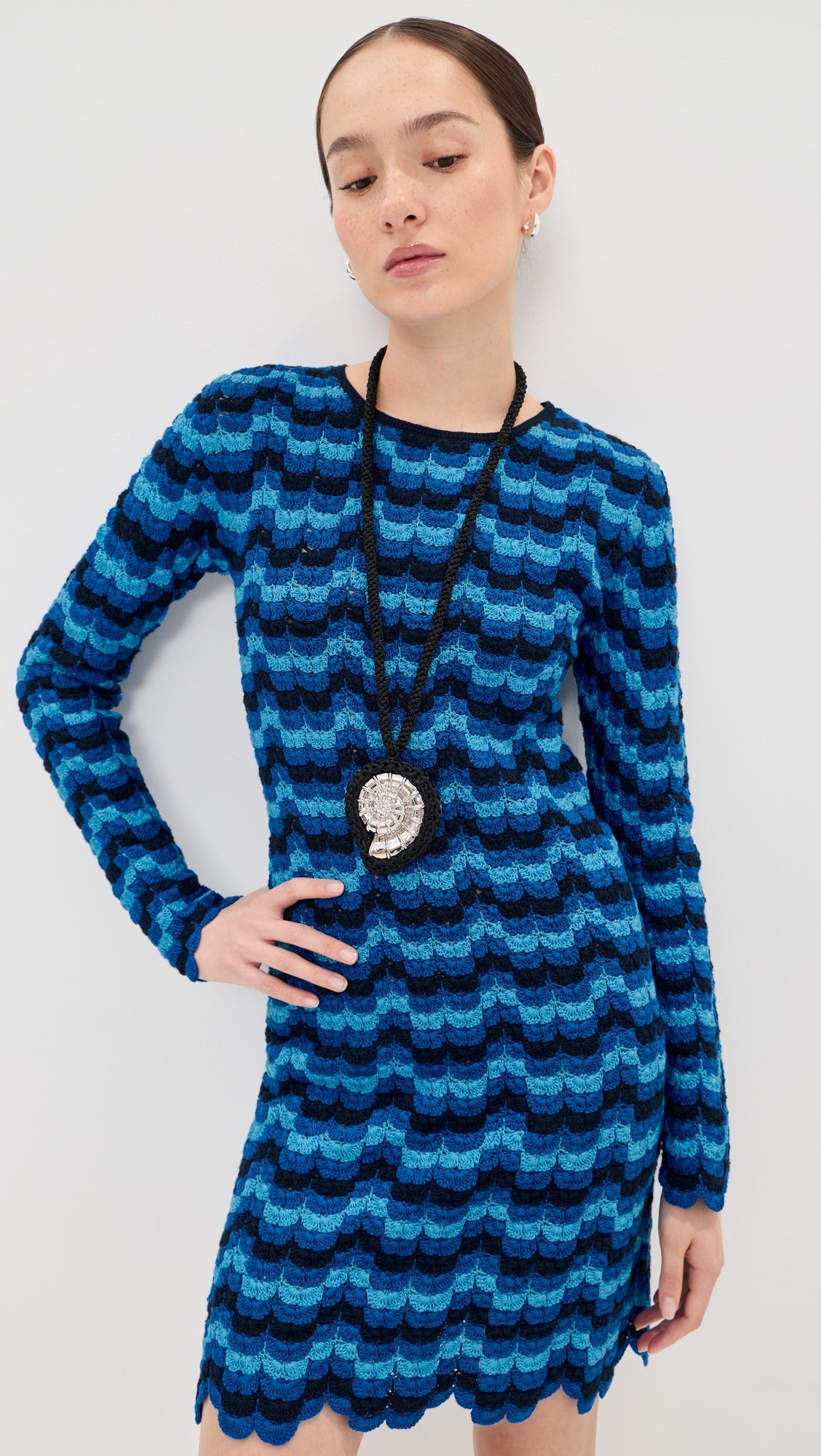 Solana Long Sleeve Crochet Mini Dress Blues