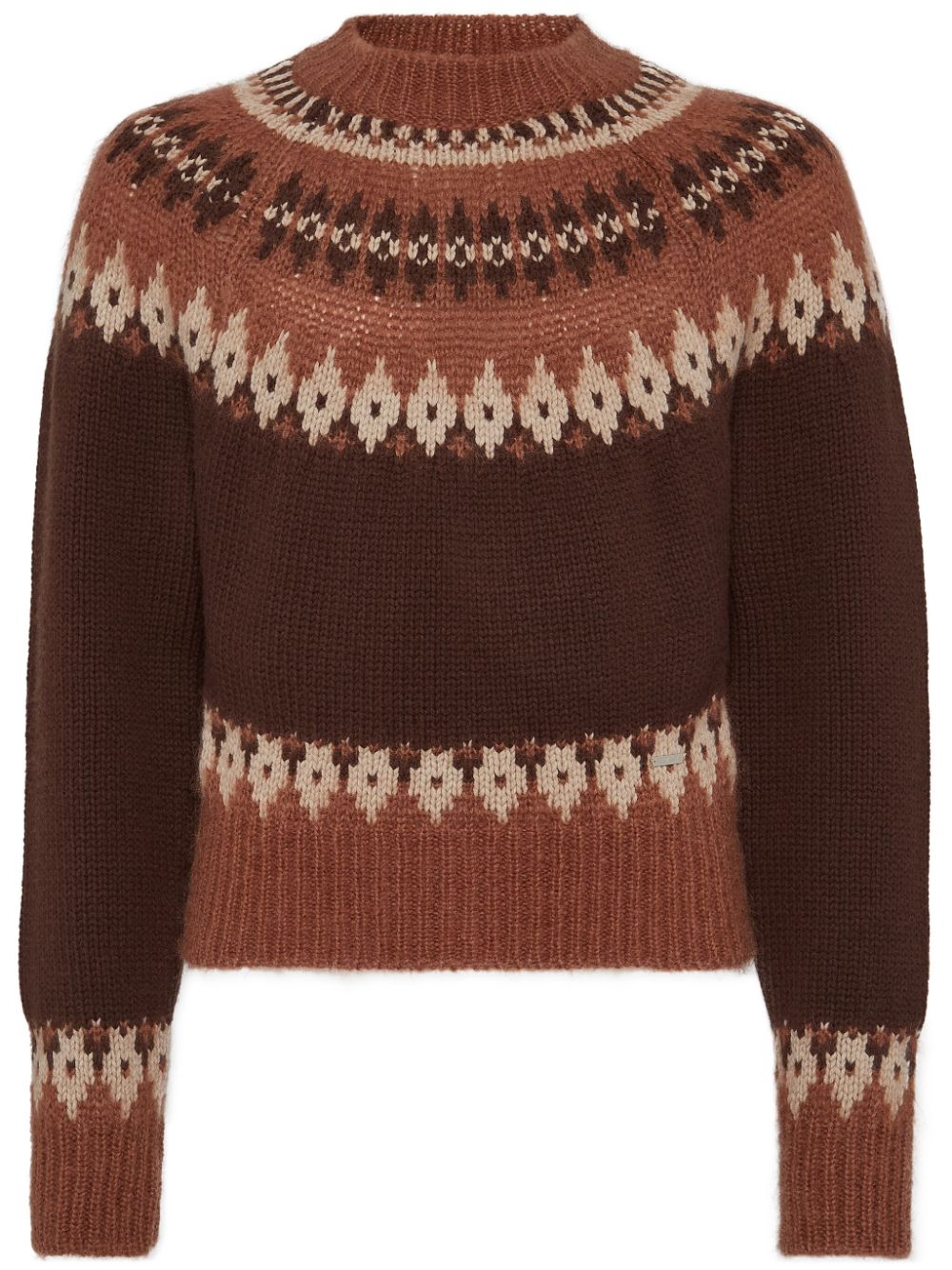 Intarsia-knit cotton jumper - Brown