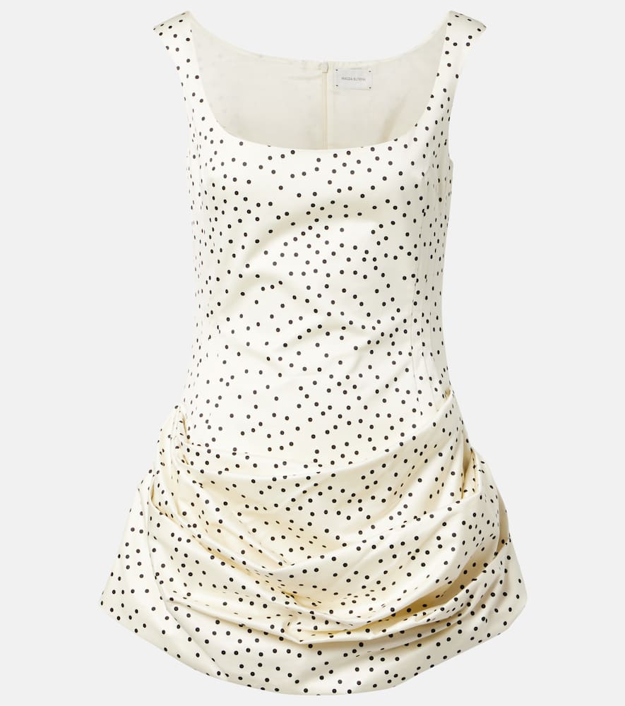 Polka-dot ruched cotton minidress
