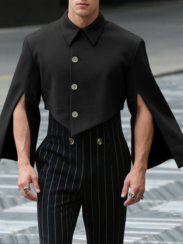 Men's Split Cuff Design Long Sleeve Jacket SKUL29548 - Black / S