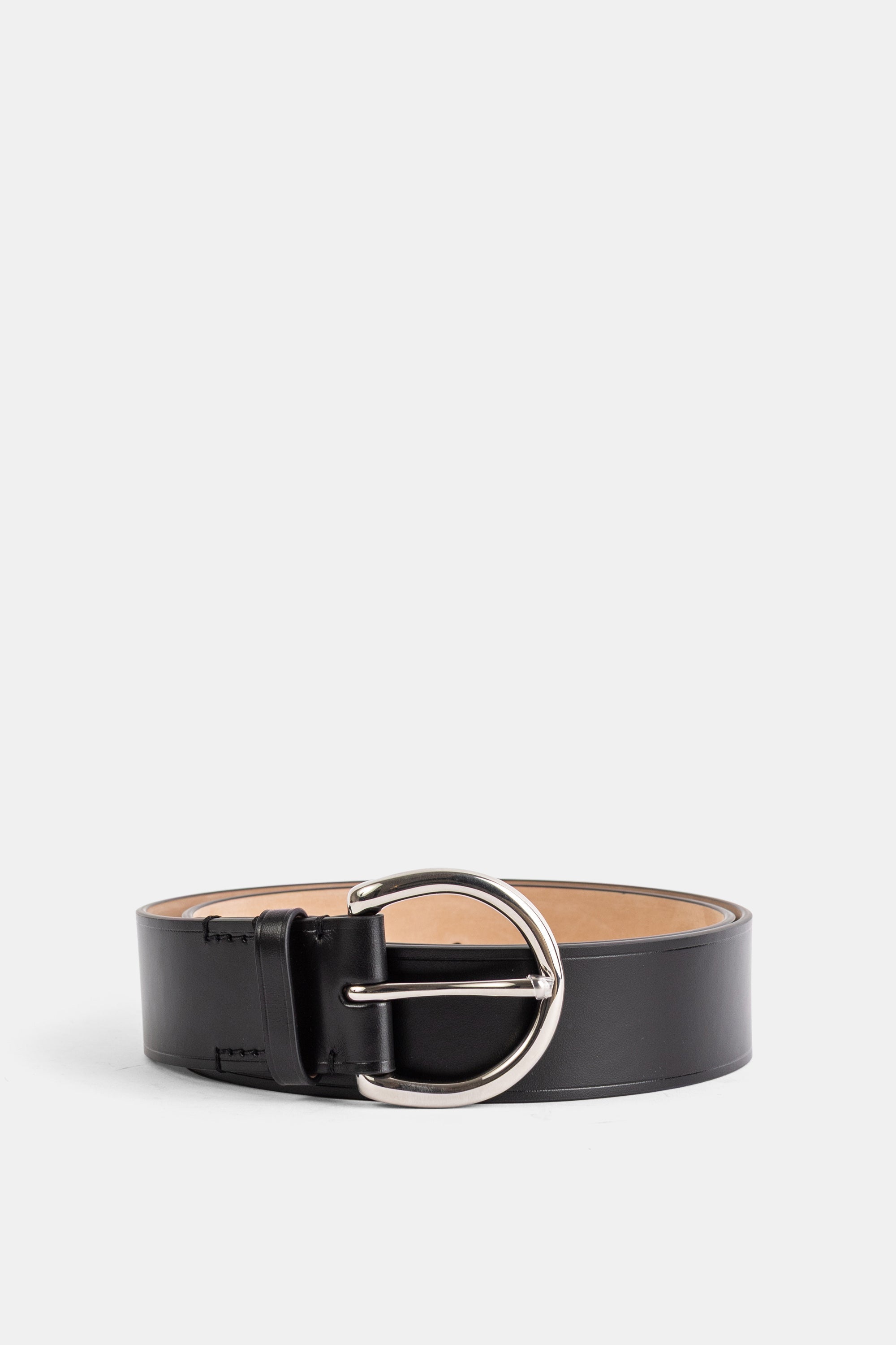 Round Buckle Leather Belt — Black