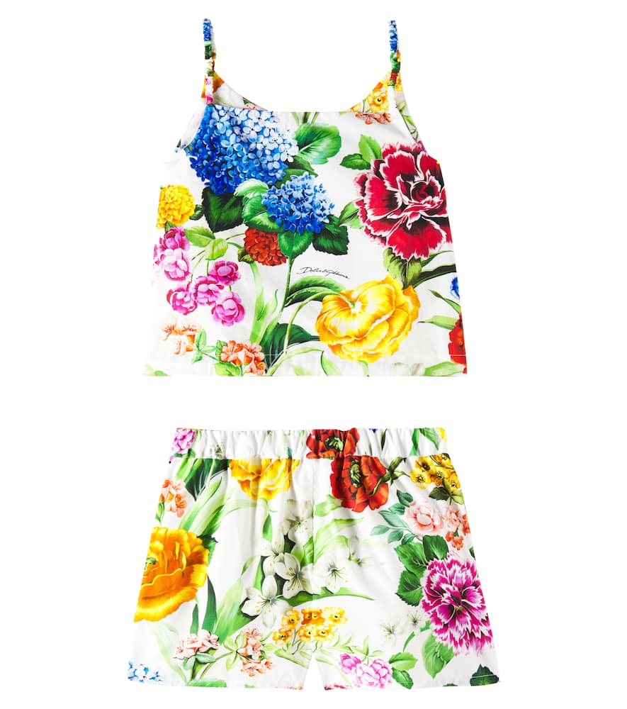 Floral cotton shirt and shorts set