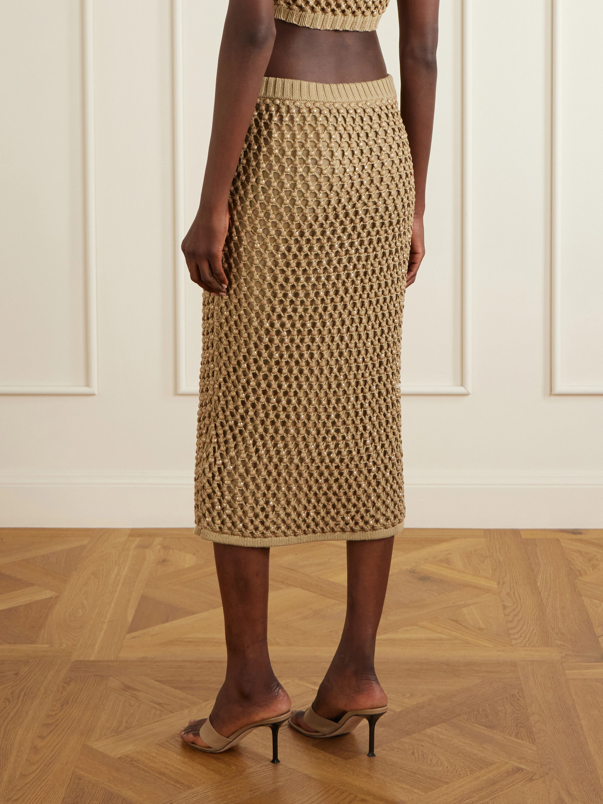 Spice Bead-embellished Crocheted Cotton-blend Midi Skirt - Neutrals