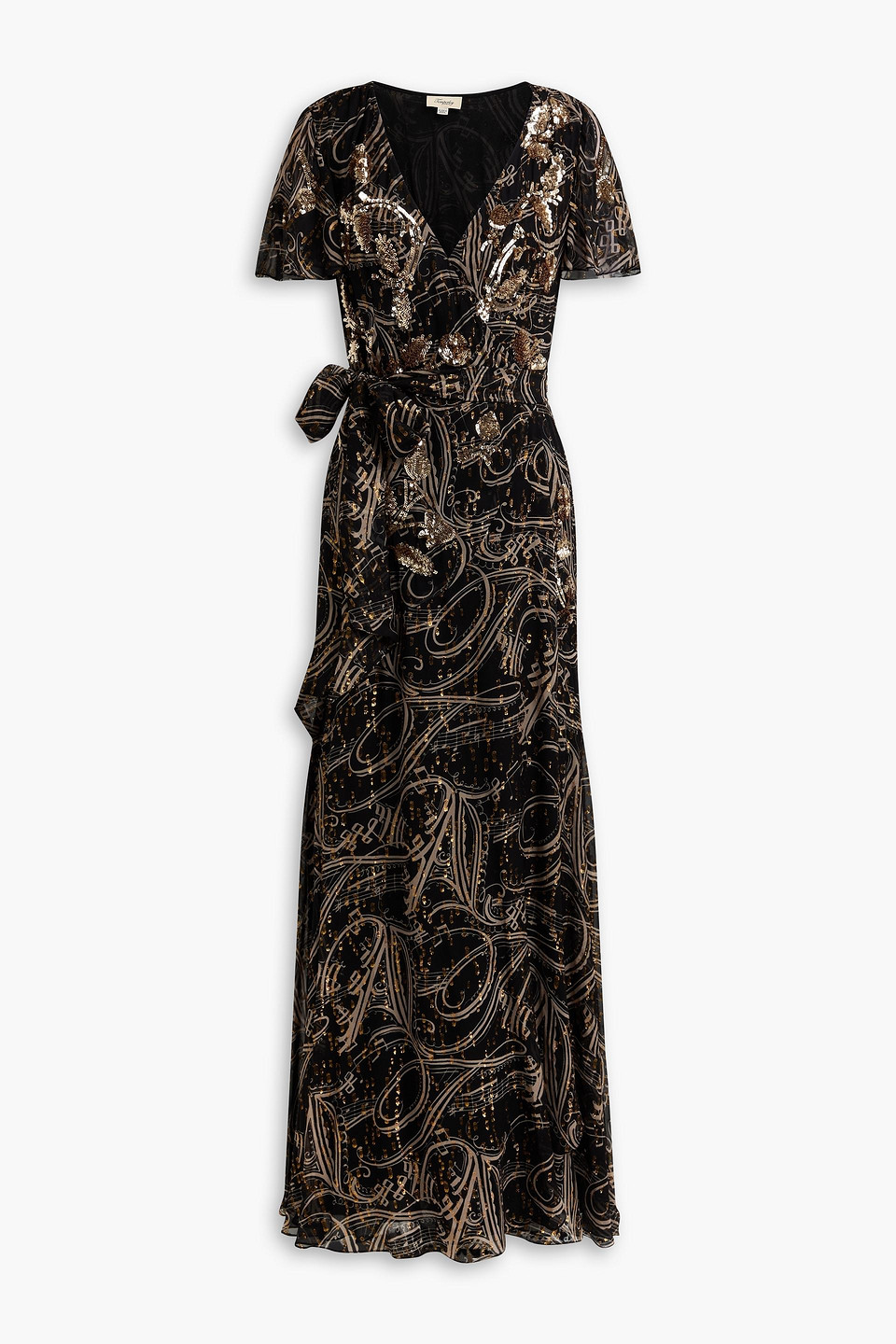 Silvana embellished printed metallic fil coupé silk-chiffon maxi wrap dress - Black - UK 6