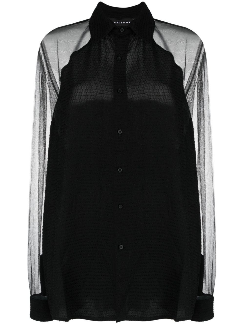 Semi-sheer long-sleeve shirt - Black