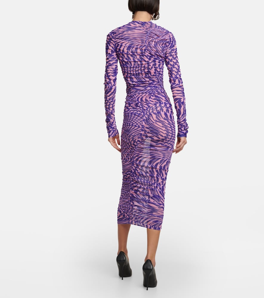 Ruched mesh midi dress
