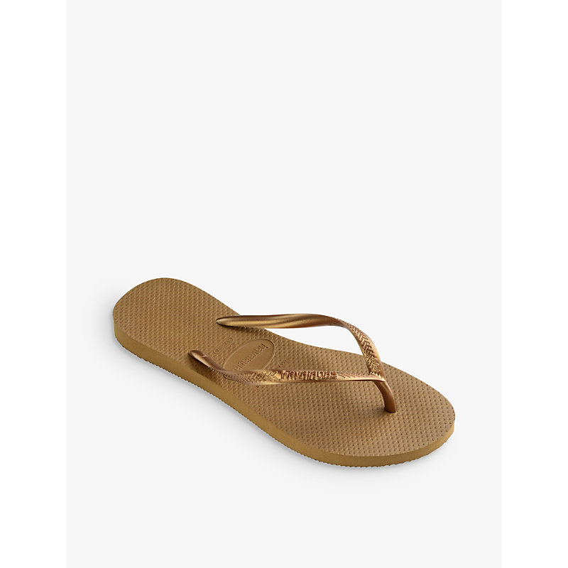Womens Bronze Slim Metallic Rubber Flip-flops