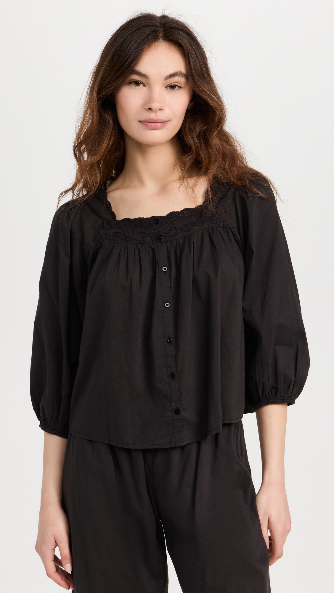 The Eyelet Button Sleep Top Black