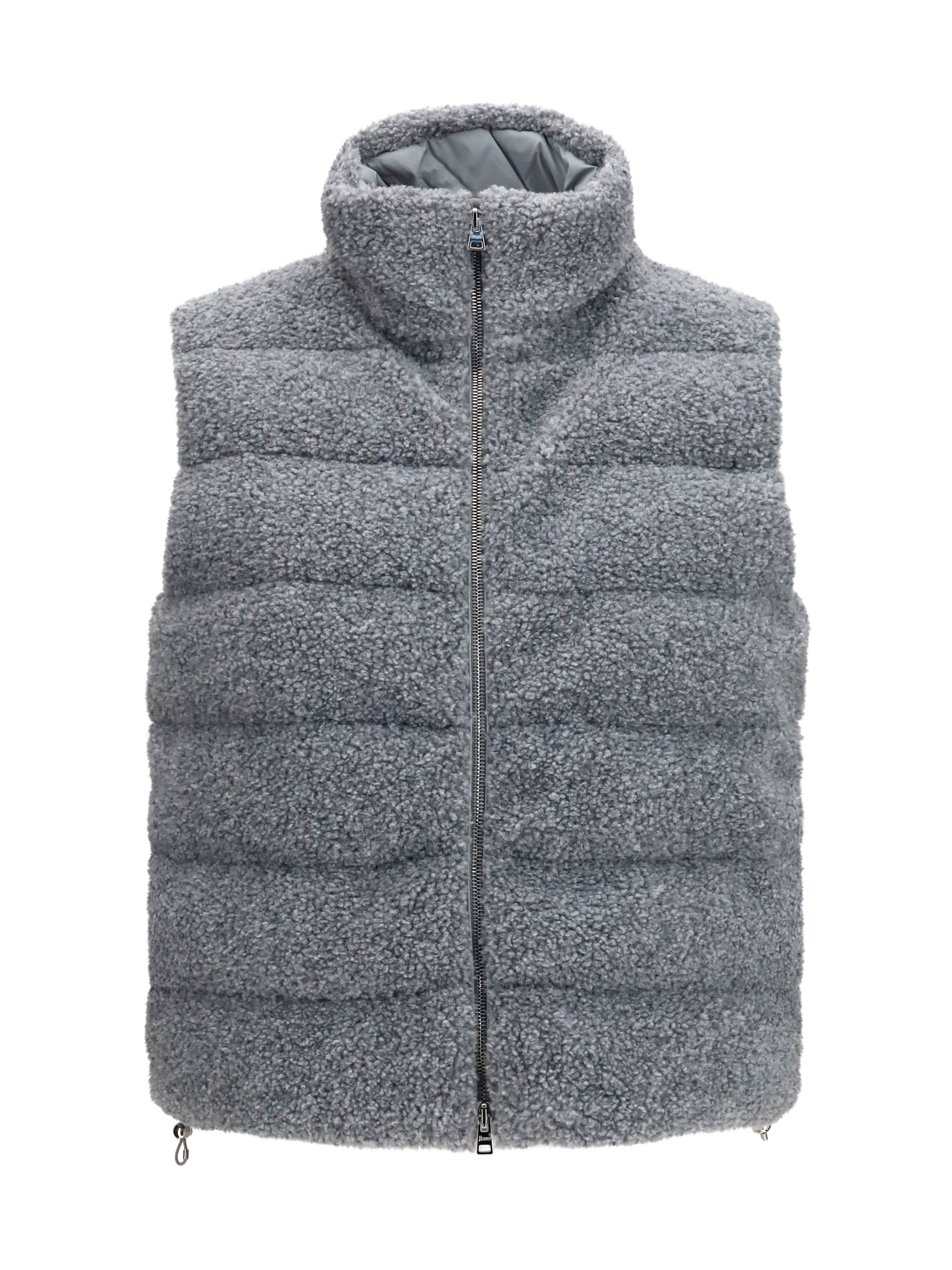 Shearling-Front Padded Vest — Gray