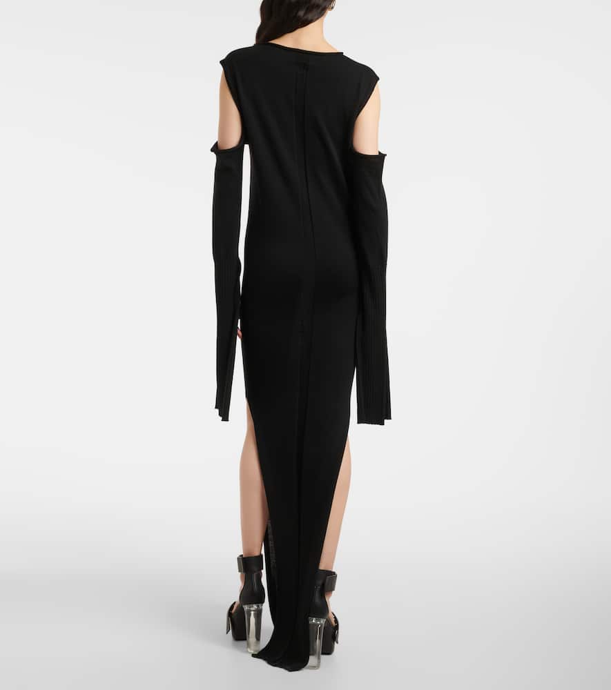 Caped wool maxi dress