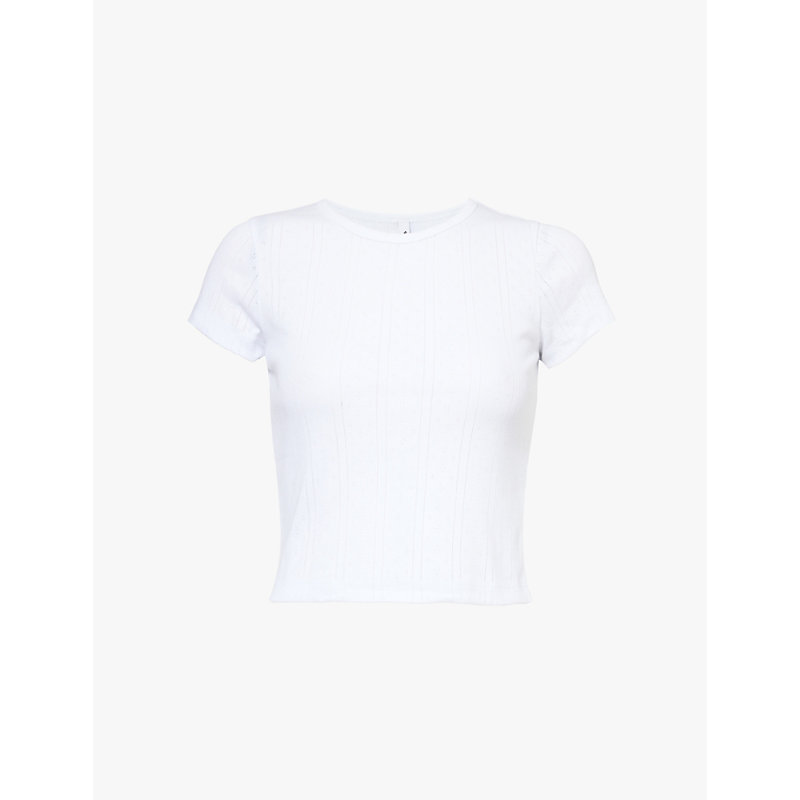 Cou Intimates Womens White the Baby Tee Pointelle Organic-cotton T-shirt