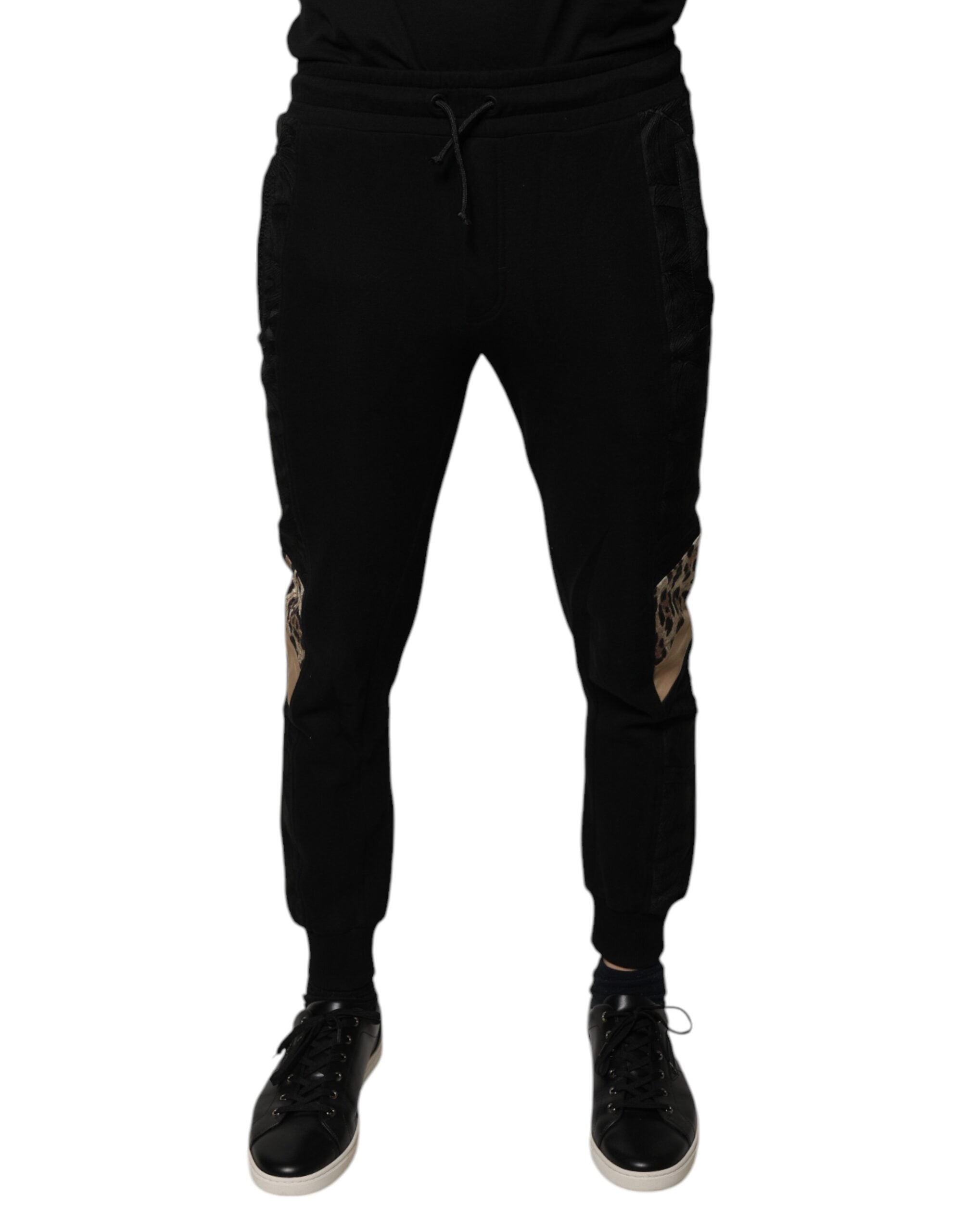 Leopard Print Slim Fit Jogger Pants — Black