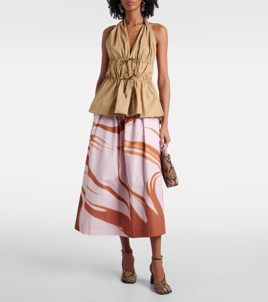 Gathered halterneck cotton poplin top
