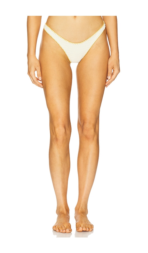 Luli Fama Luxe Stitch High Leg Brazilian Bikini Bottom in Ivory. - L also in M, S
