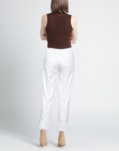 Woman Pants White Size M Cotton, Elastic fibres
