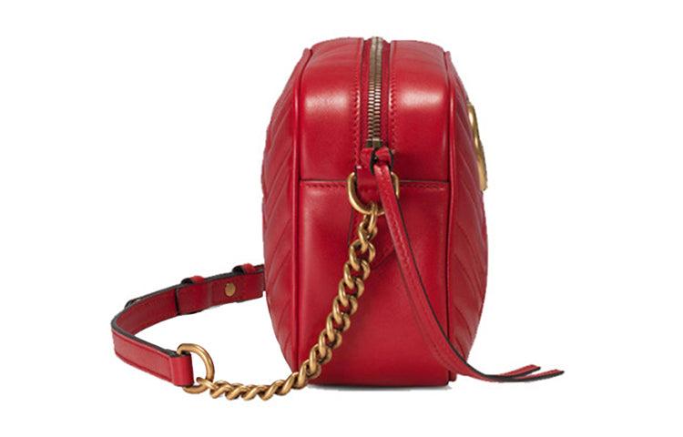 (WMNS) GG Marmont Gold Logo Leather Chain Small Red Classic Shoulder Messenger Bag