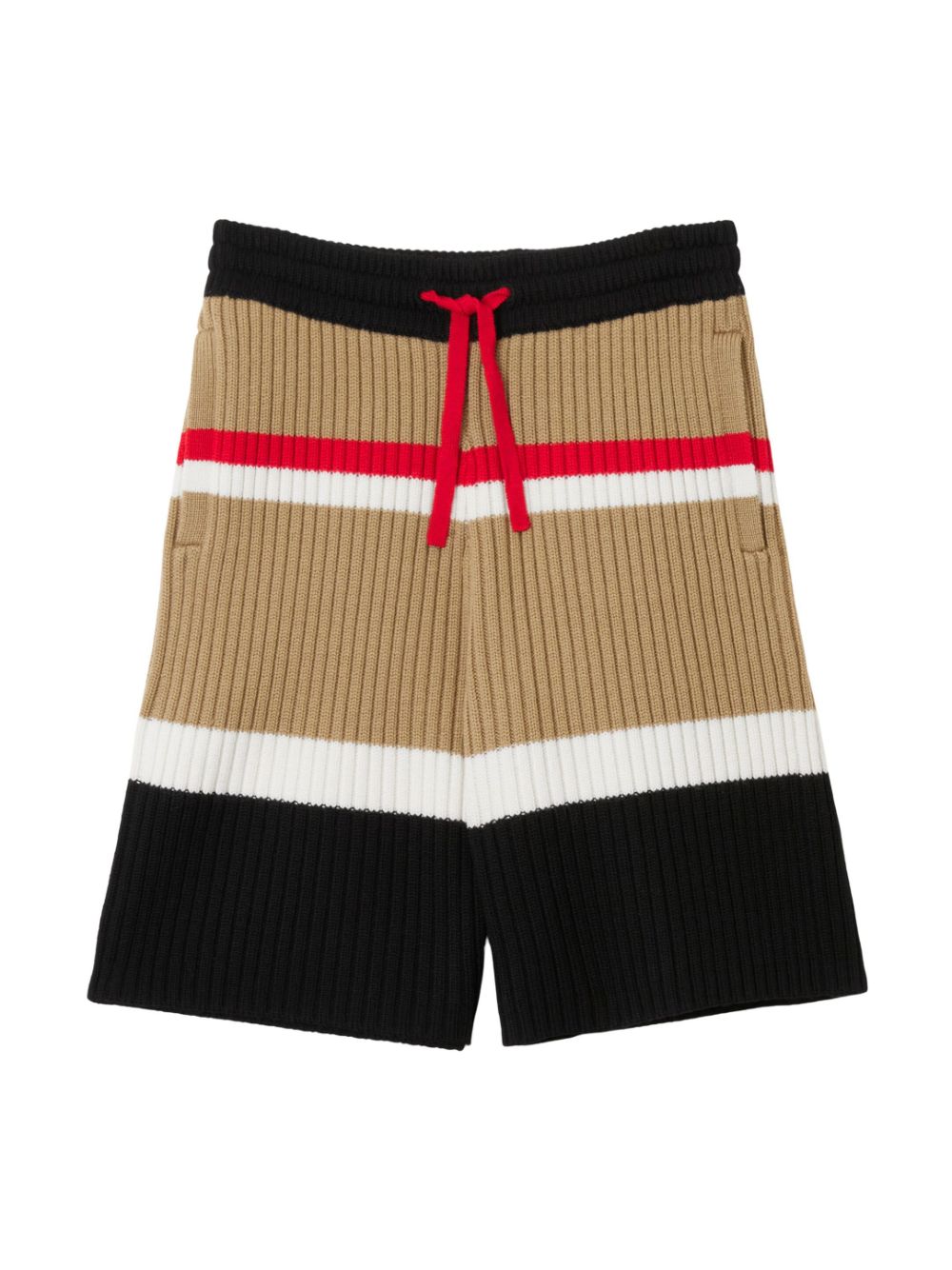 Striped wool drawstring shorts - Black