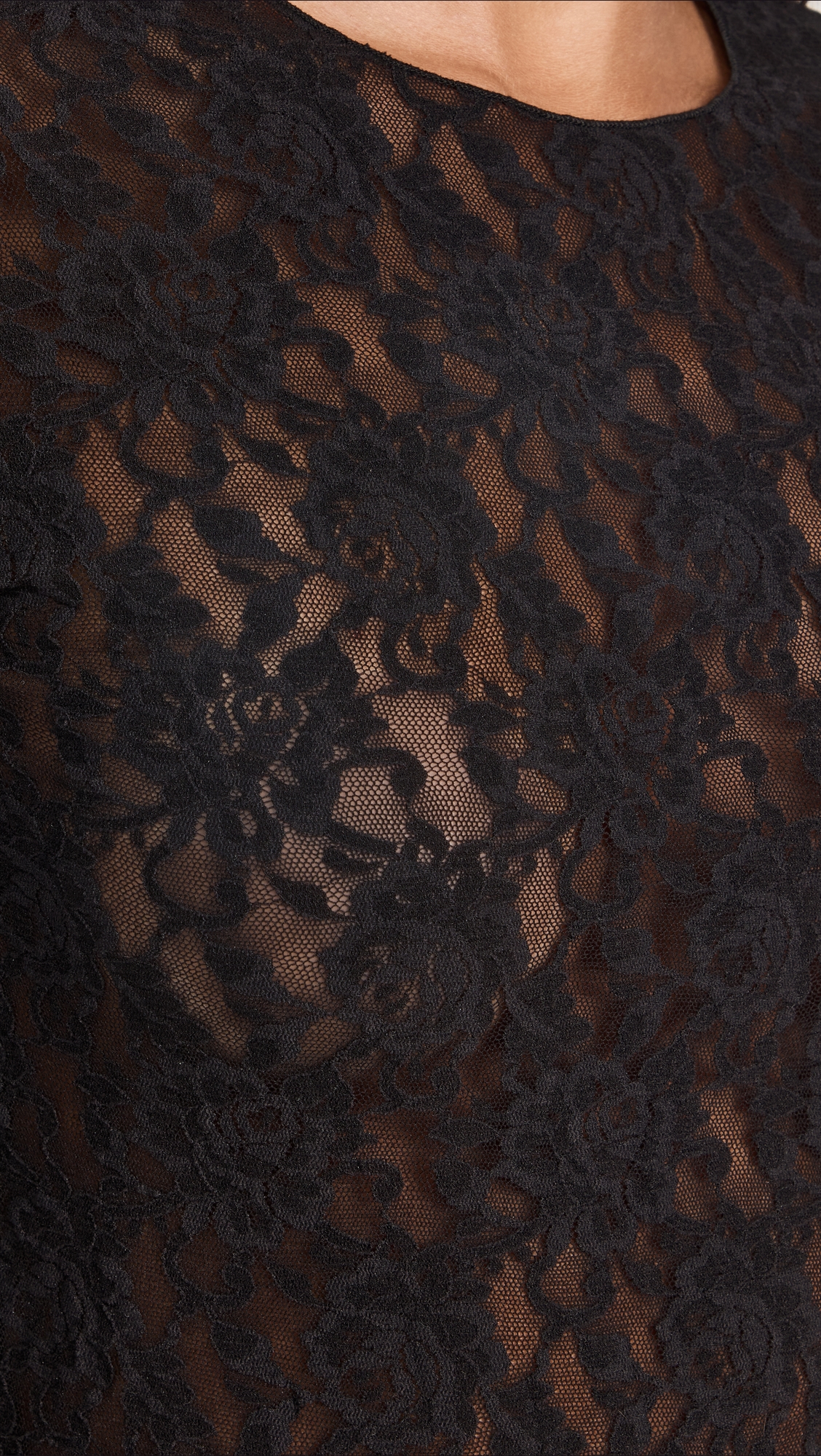 Signature Lace Unlined Long Sleeve Top Black